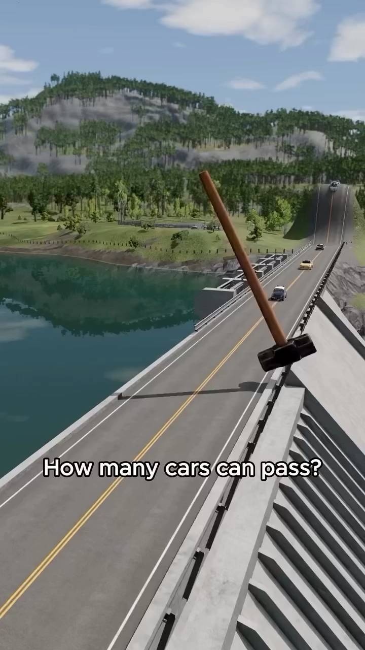 Poster for Giant Hammer vs Cars — How Many Can Pass? Physics Simulator Challenge 🔨