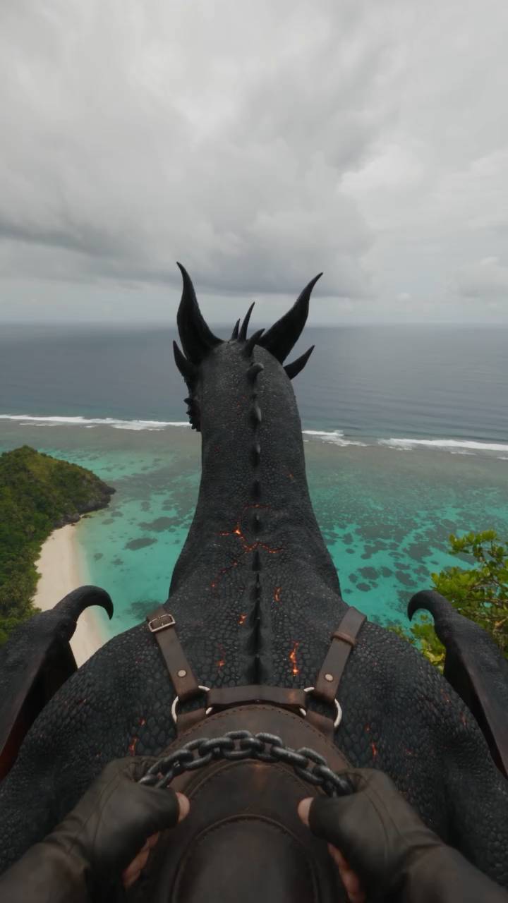 Interactive video: Flying on a dragon.